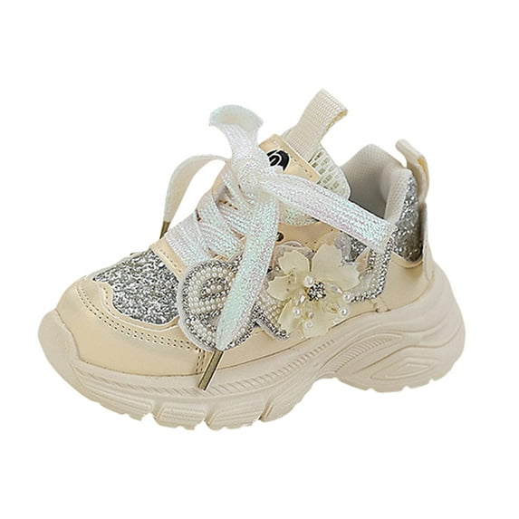 Entyinea Kids/Toddler Shoes Boys Girls Breathable Sneakers Athletic Running Shoes (Toddler/Little Kids/Big Kids) Beige for Size 7