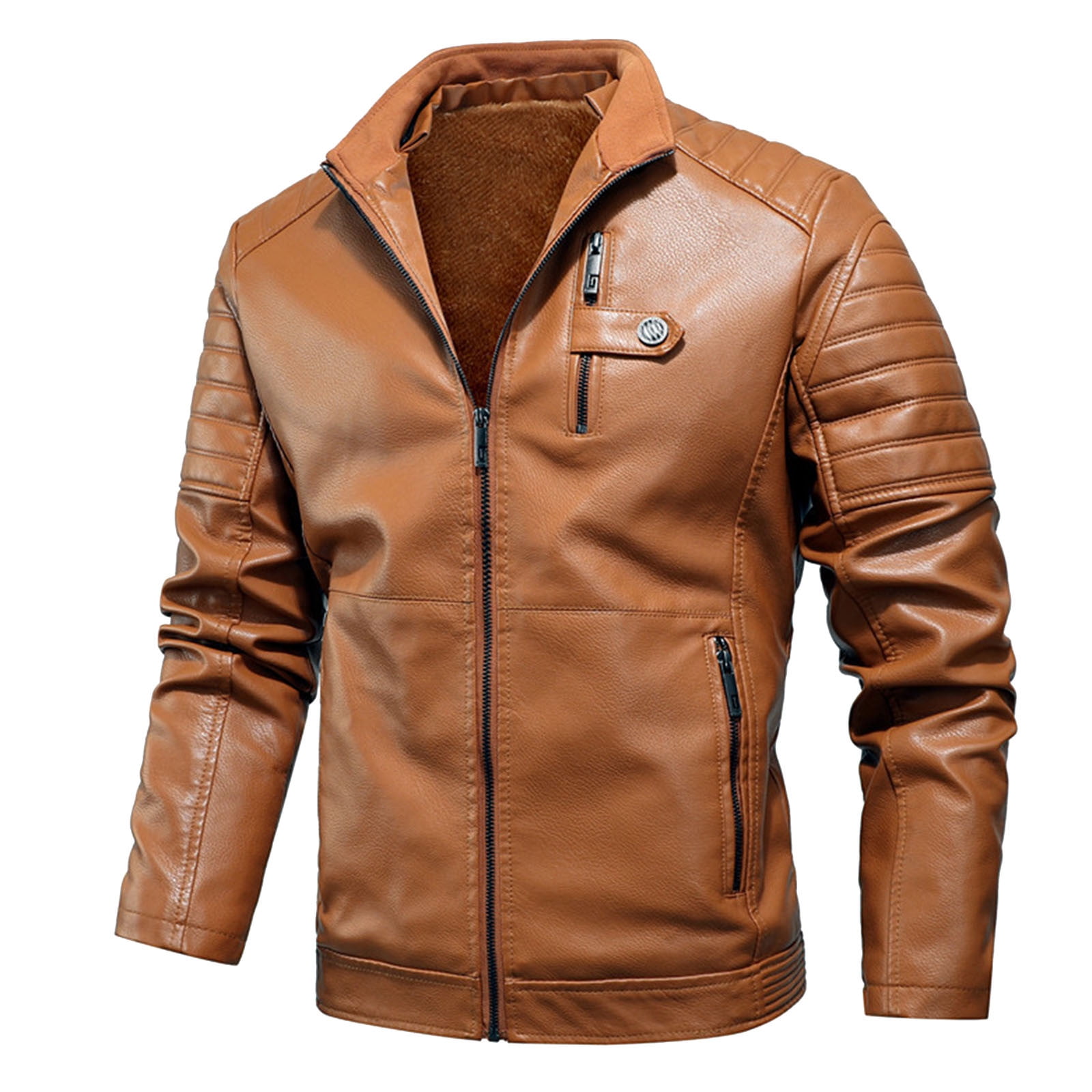 Entyinea Leather Jacket for Men Stand Collar Leather Jacket Motorcycle