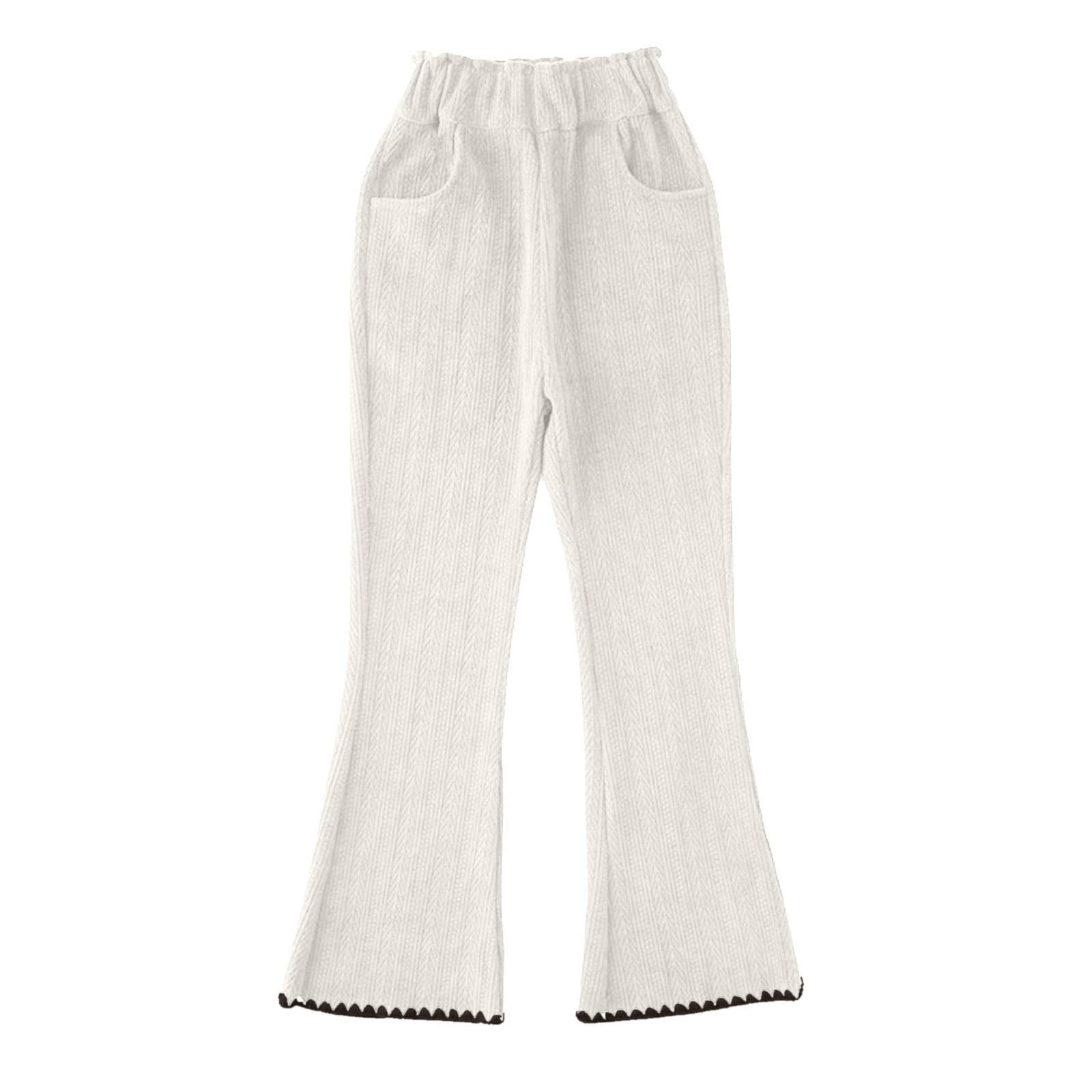 Pearl White Crush Cotton Bell-Bottom Pant Set For Girls Design by Littleens  at Pernia's Pop Up Shop 2024