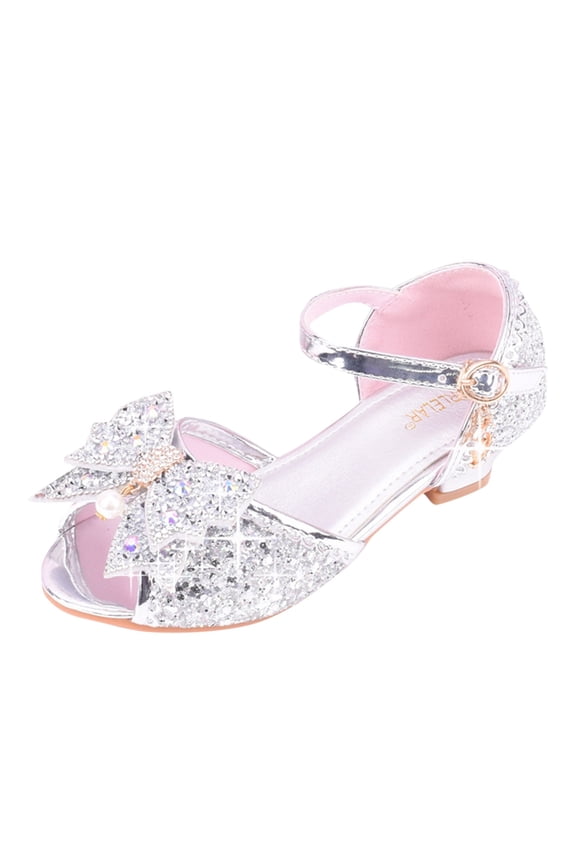 Little Girls Dress Pumps Glitter Sequins Princess Low Heels Princess Dress Shoes Party Dance Shoes Rhinestone Sandals Silver for 3