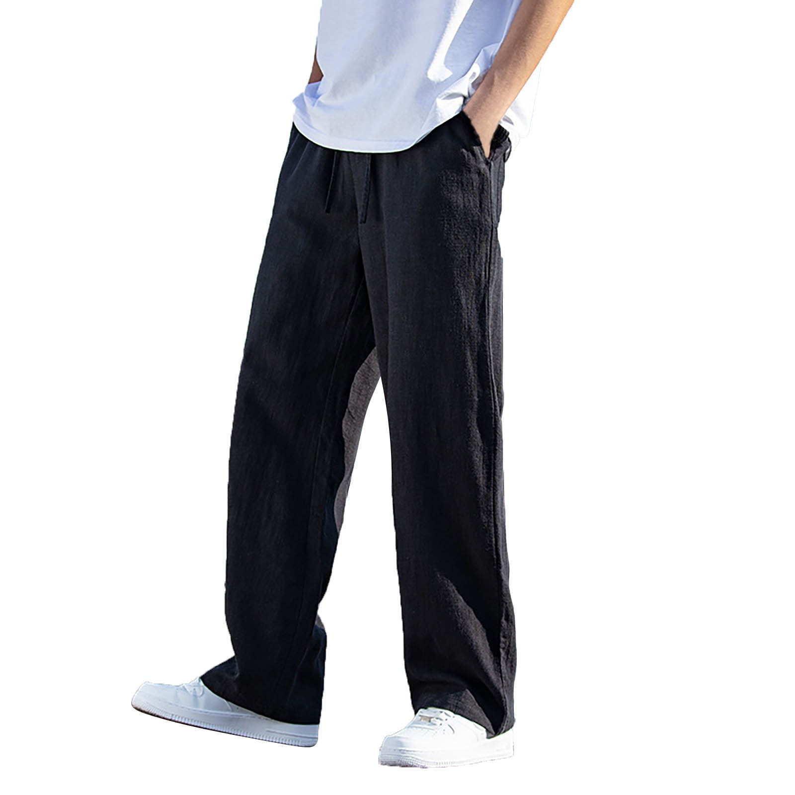 Entyinea Men Joggers Pants Open Bottom Sweatpants with Pockets Beige 3XL 