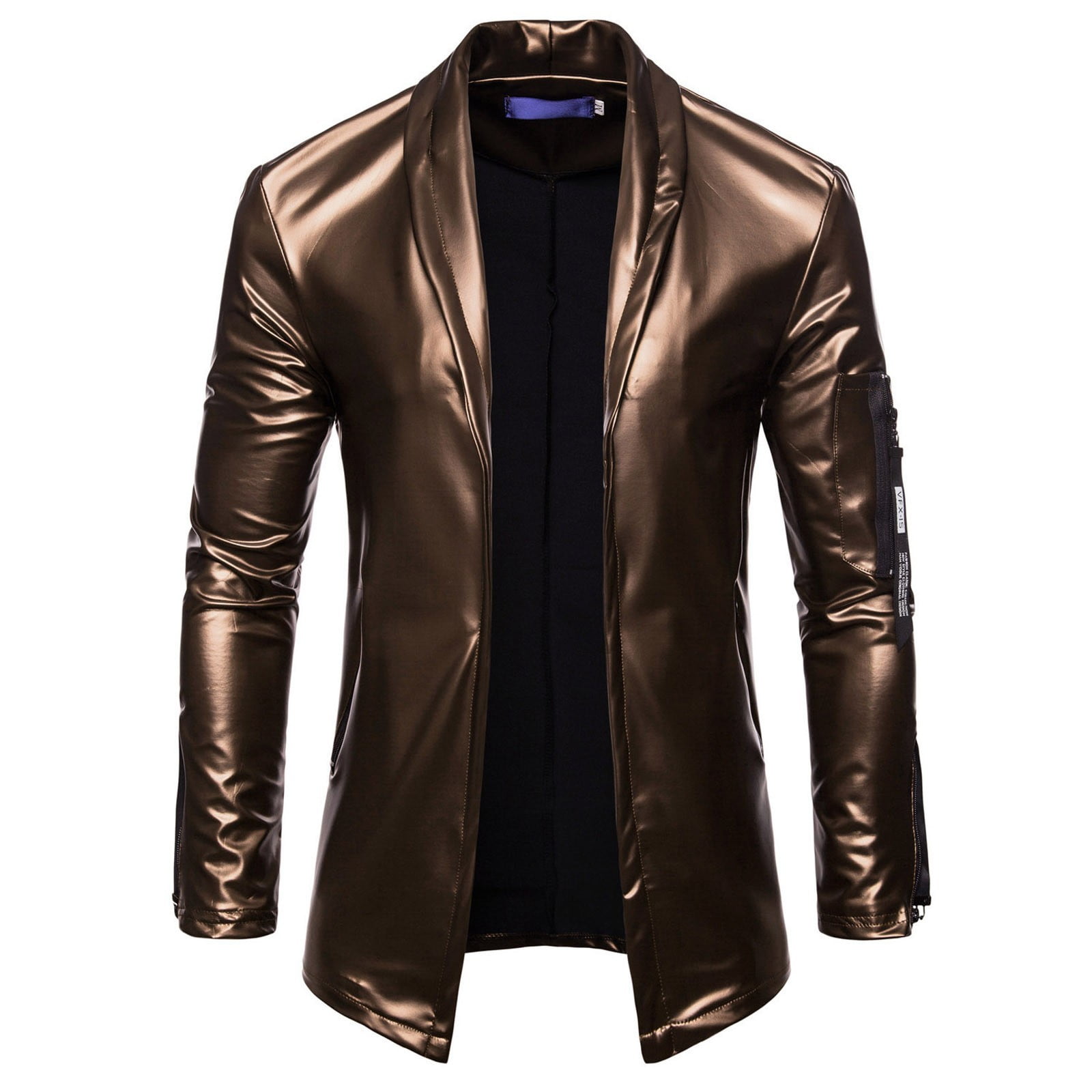 Entyinea Men Leather Jacket Waterproof Bomber Coat with Hood,Gold L
