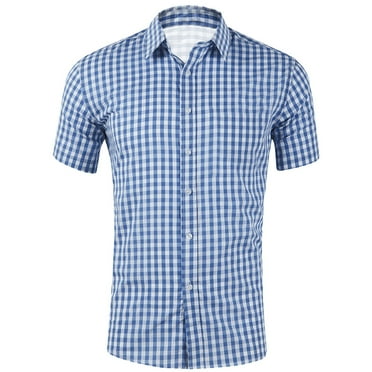 Entyinea Men's Cotton Linen Shirt Short Sleeve Regular Fit Button Down Shirts Free Dress Shirts,Blue M