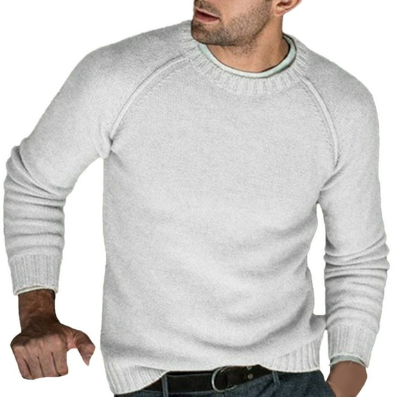 Entyinea Men's Crewneck Sweater Soft Casual Sweaters for Men Classic Pullover Sweaters with Ribbing Edge,White S