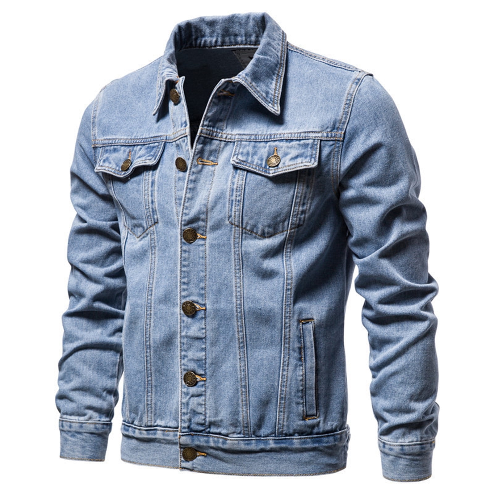 Men's Badge Patches Blue Denim Jacket Streetwear Patchwork Jean Coat Ripped  Outerwear
