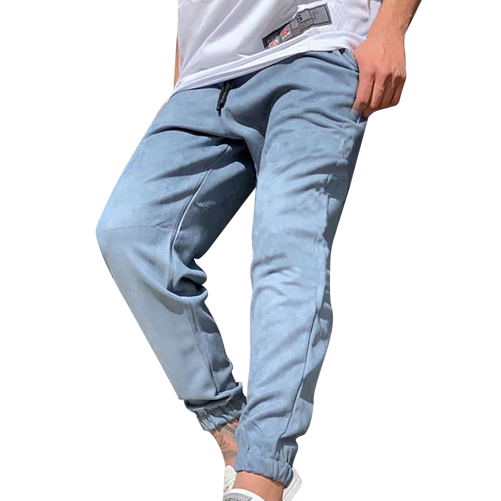 Entyinea Men s Jogger Sweatpants Joggers Pants Comfy Lightweight Open Hem Sweatpants Light Blue XXL Walmart