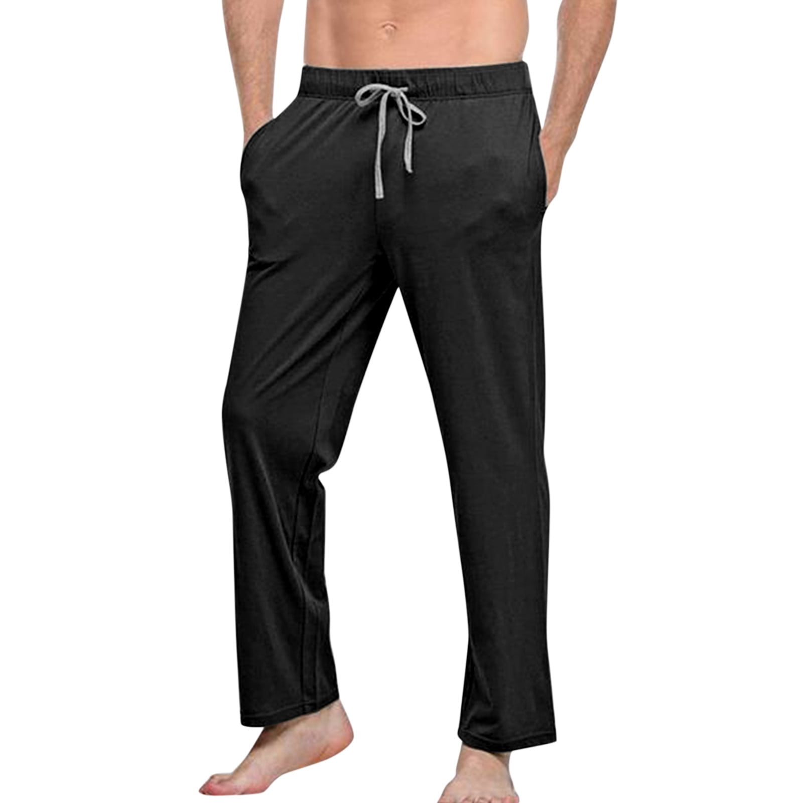 Entyinea Men's Jogger Sweatpants Open Bottom Wide Leg Baggy Pants ...