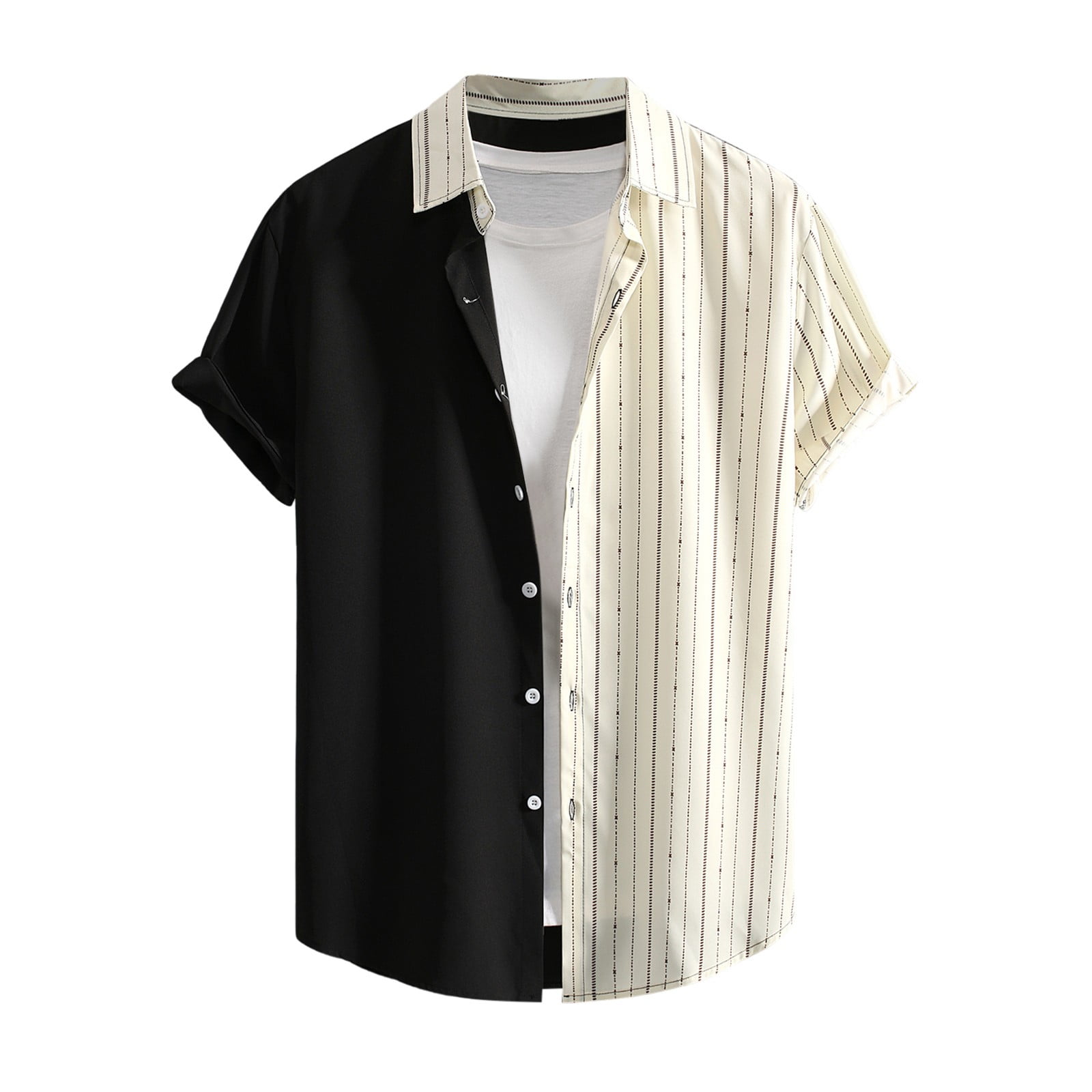 Entyinea Men's Linen Shirts Short Sleeve Printed Sustainable Easy Care