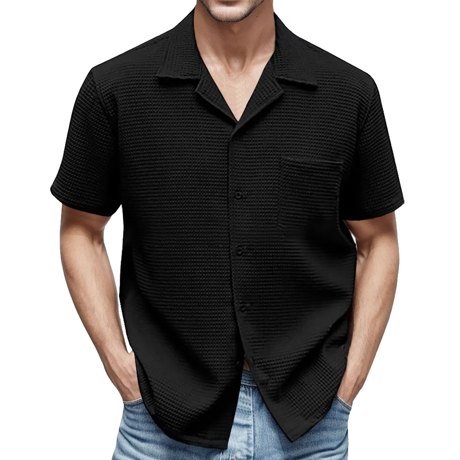 Entyinea Men's Muscle Fit Dress Shirts Casual Short Sleeve Cotton Stretch Shirts Free Regular