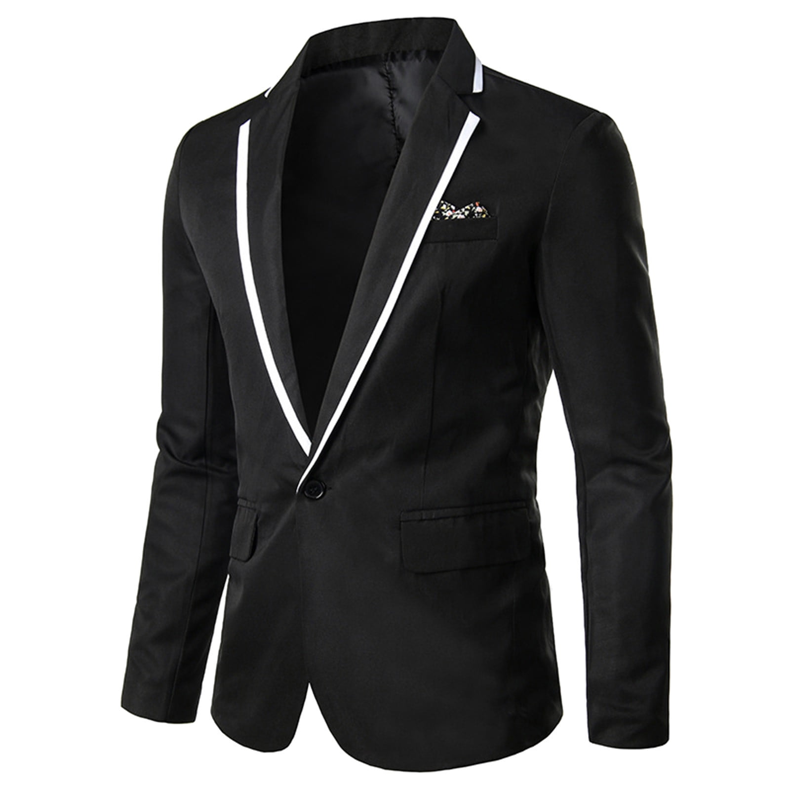 Entyinea Men's Party Dress Suit Slim Fit One Button Satin Shawl Collar