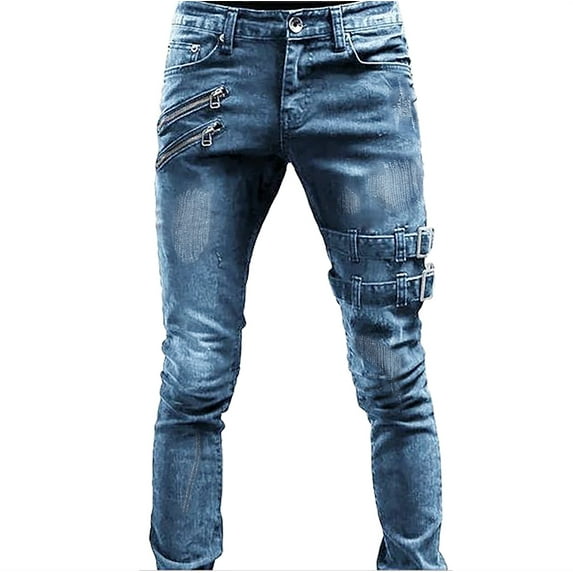 Entyinea Men's Slim Fit Biker Jeans Skinny Stretch Straight Leg Denim Pants Blue S