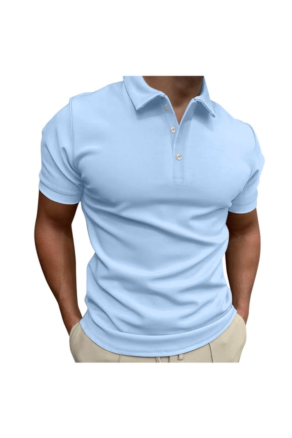 Men's Slim-Fit Cotton Polo Shirt Outdoor Sport Performance Polo Short Sleeve Shirt Tactical Top Tee Shirt,Light Blue S