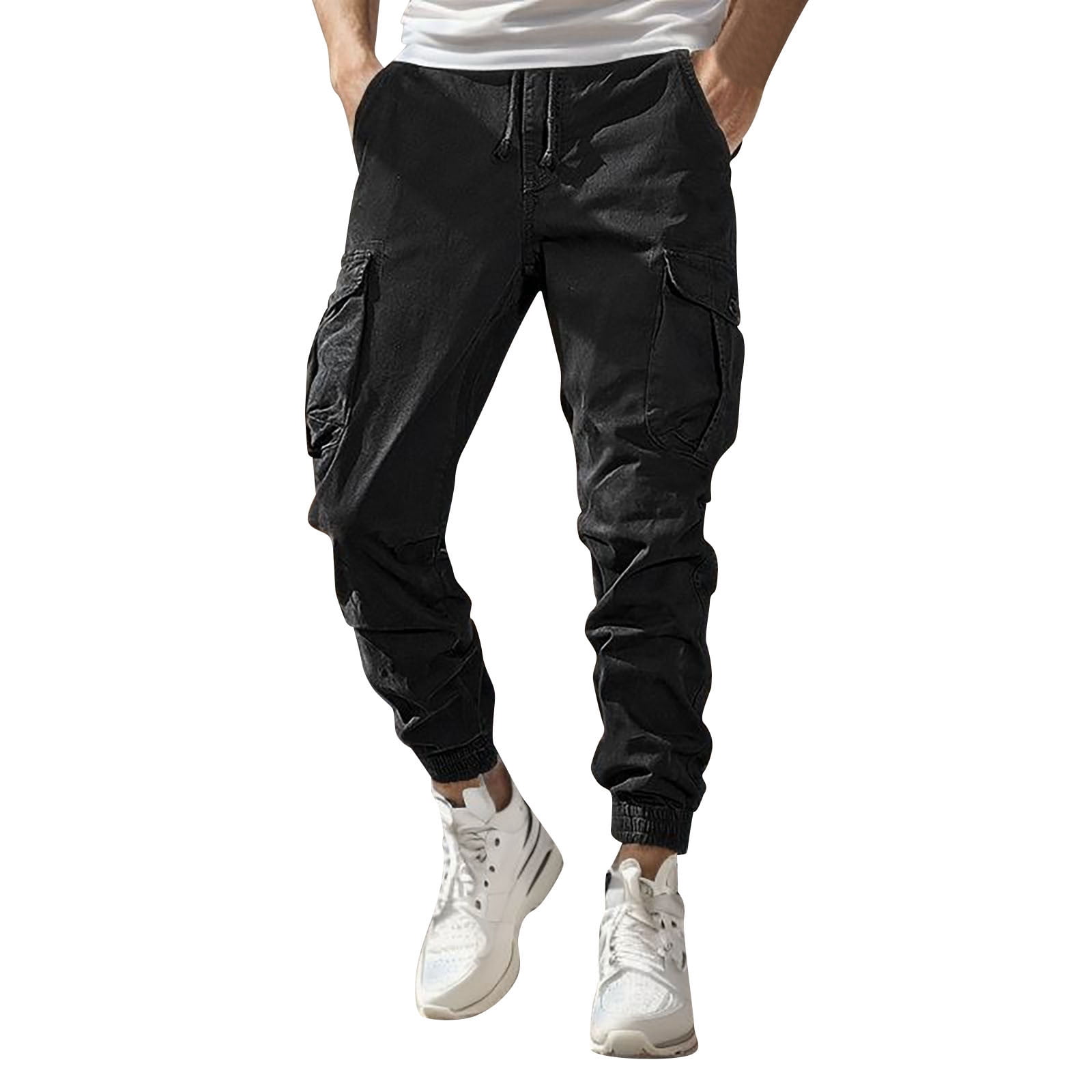 Entyinea Men's Tactical Pants Elastic Waist Stretch Drawstring Relaxed