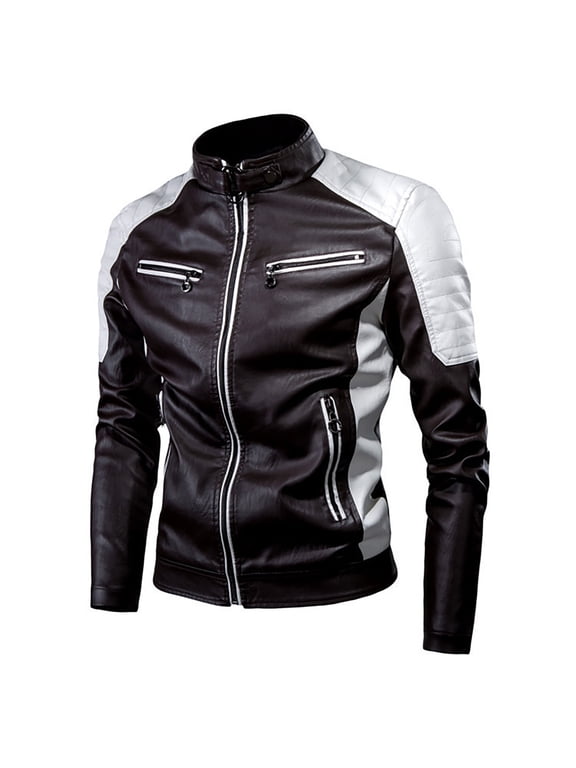 Men's Winter Motorcycle Jacket Leather Jacket with Removable Hood Motorcycle Jacket Casual Warm Winter Coat,Coffee M