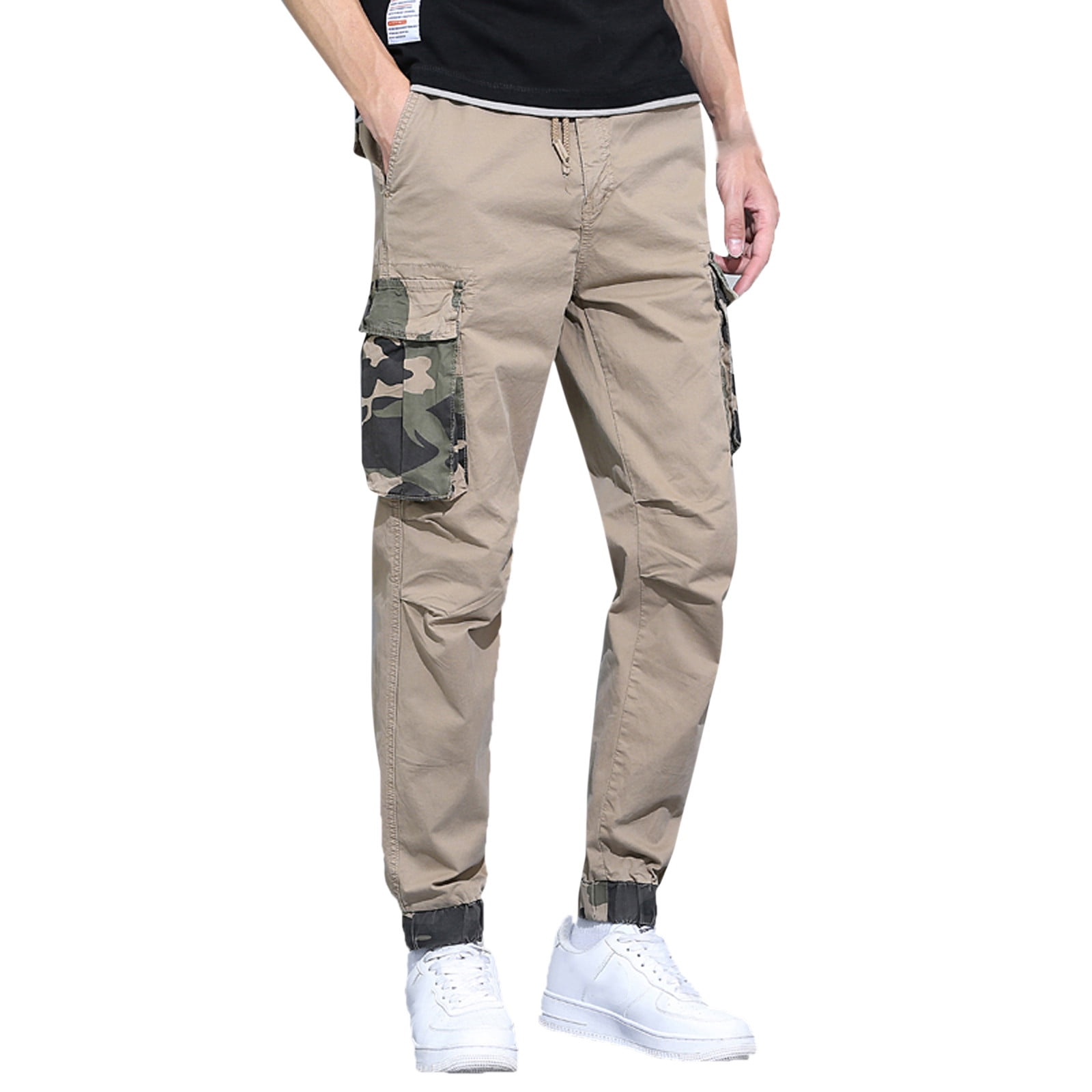 Entyinea Men's and Big Men's Cargo Pants Comfort Expandable Flex Waistband Cargo Pant Khaki M