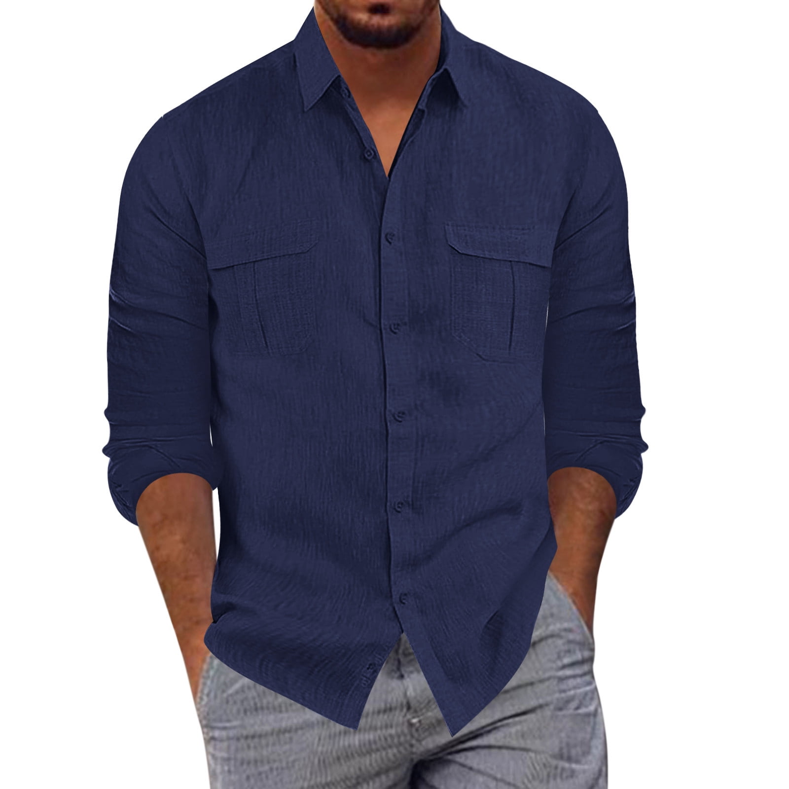 Entyinea Mens Big and Tall Dress Shirts Long Sleeve Regular Fit Button Down Shirts Free Dress Shirts Navy L