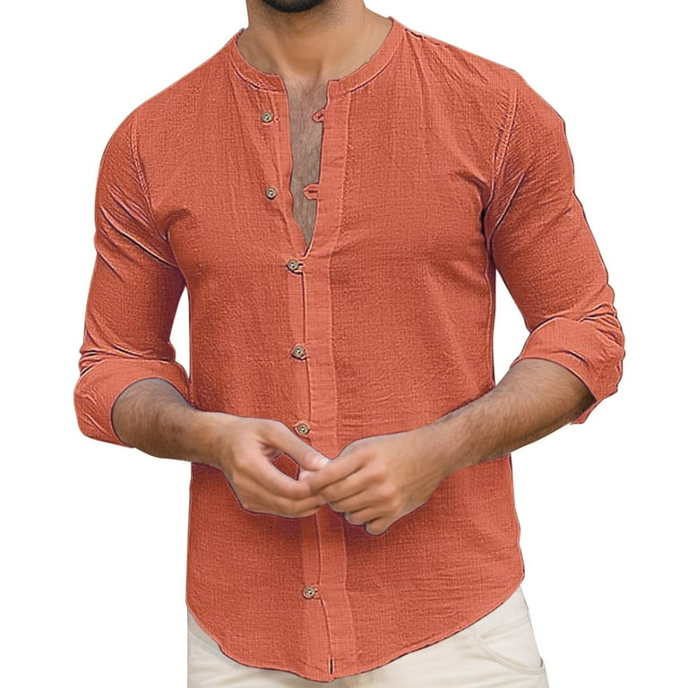 Entyinea Mens Big and Tall Dress Shirts Plaid Formal Top Big and Tall Button Down Shirt Orange XXL