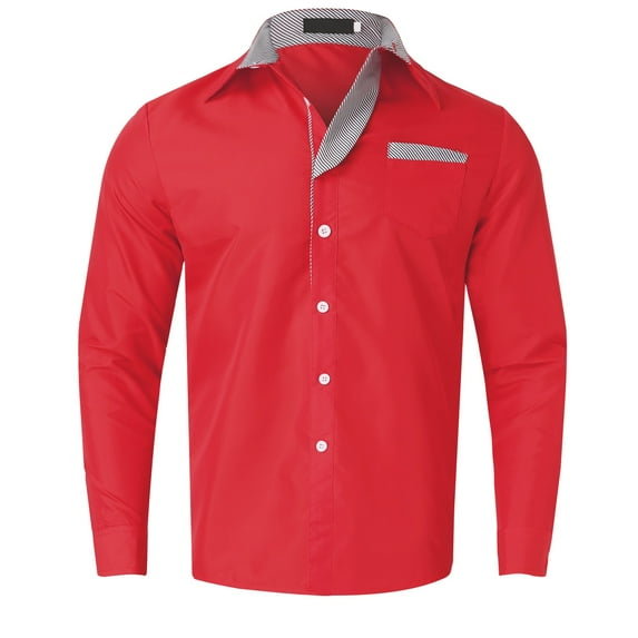 Entyinea Mens Big and Tall Shirts Long Sleeve Solid Slim Fit Casual Formal Button Up Shirts with Pocket Red XXL