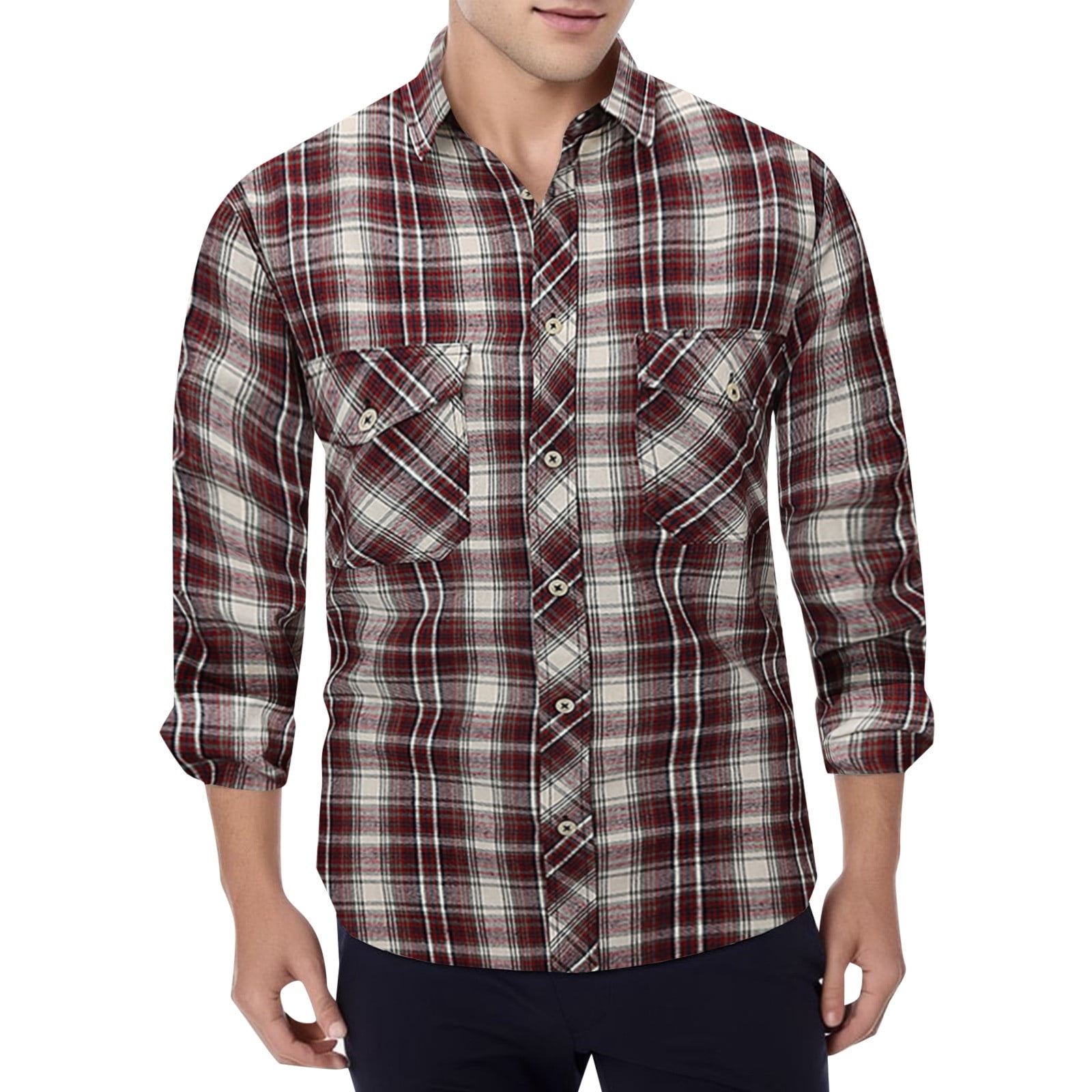 Entyinea Mens Big and Tall Shirts Plaid Formal Top Big and Tall Button Down Shirt Red L