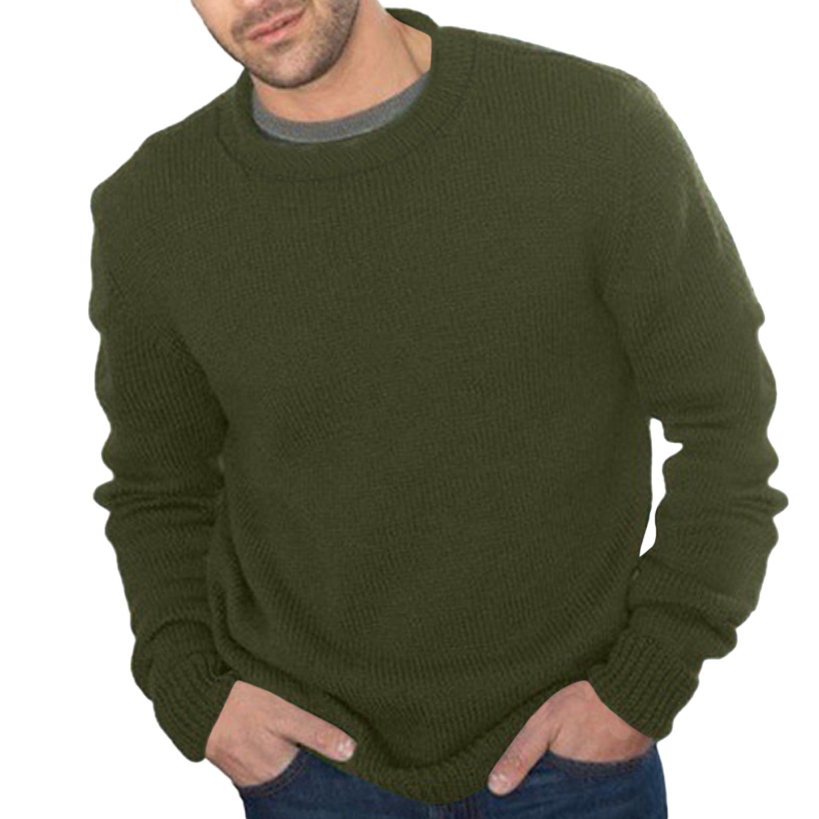 Entyinea Mens Big and Tall Sweater Long Sleeve Solid Color Basic Slim
