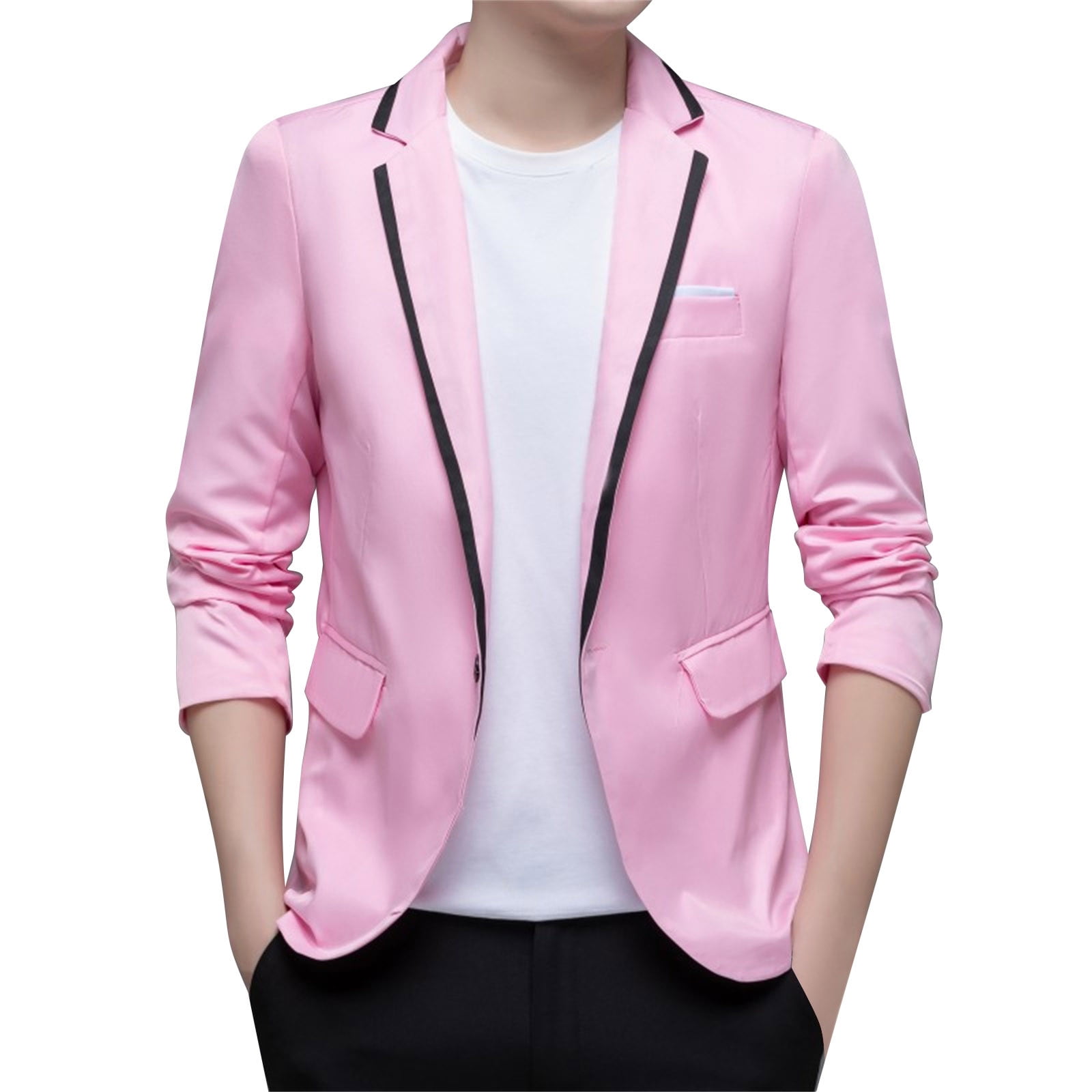 Entyinea Mens Blazer Coats & Jackets Casual Blazer One Button Business Suit Jacket  XL Pink 