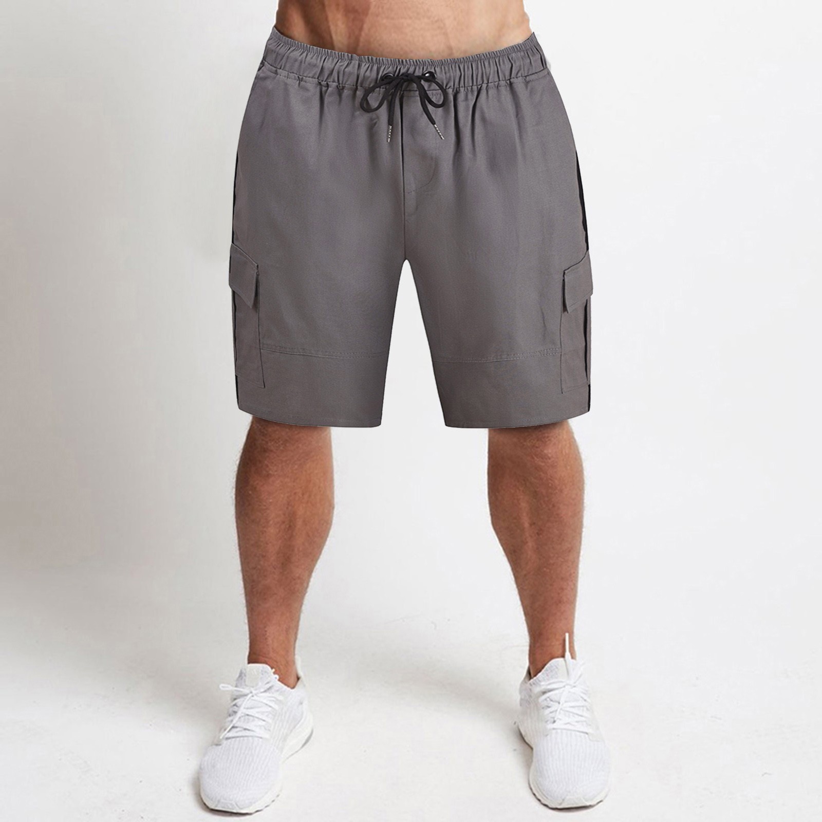 Entyinea Mens Cargo Shorts Drawstring Elastic Color Splice Shorts With