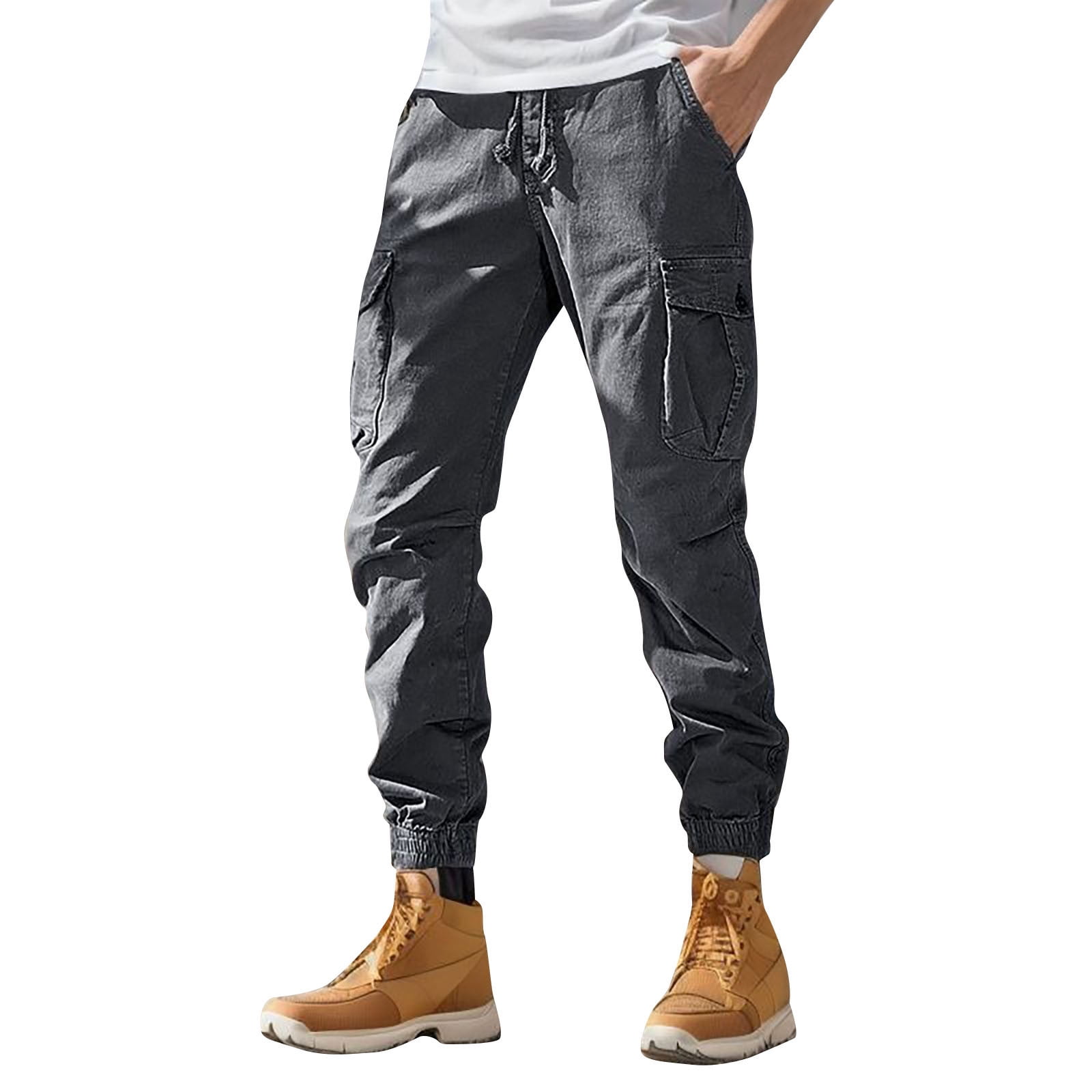 Entyinea Mens Cargo Sweatpants Stretch Waist Straight Fit Relaxed Cargo