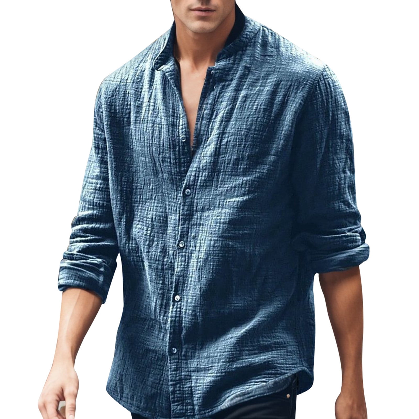 Entyinea Mens Casual Dress Shirt Solid Pocket Long Sleeve ButtonDown