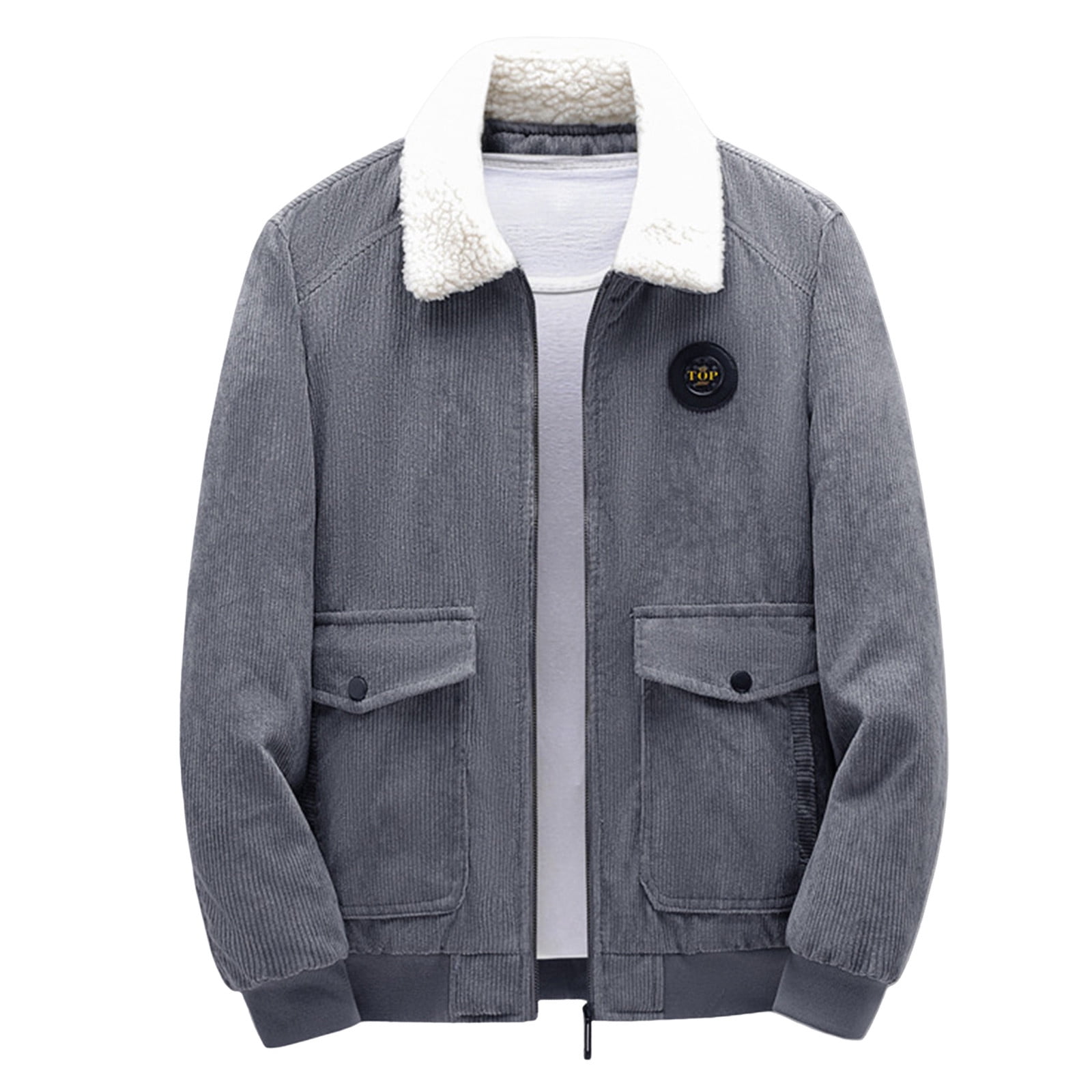 Entyinea Mens Fall Jackets Classic Zip Front Polar Jacket,Gray L