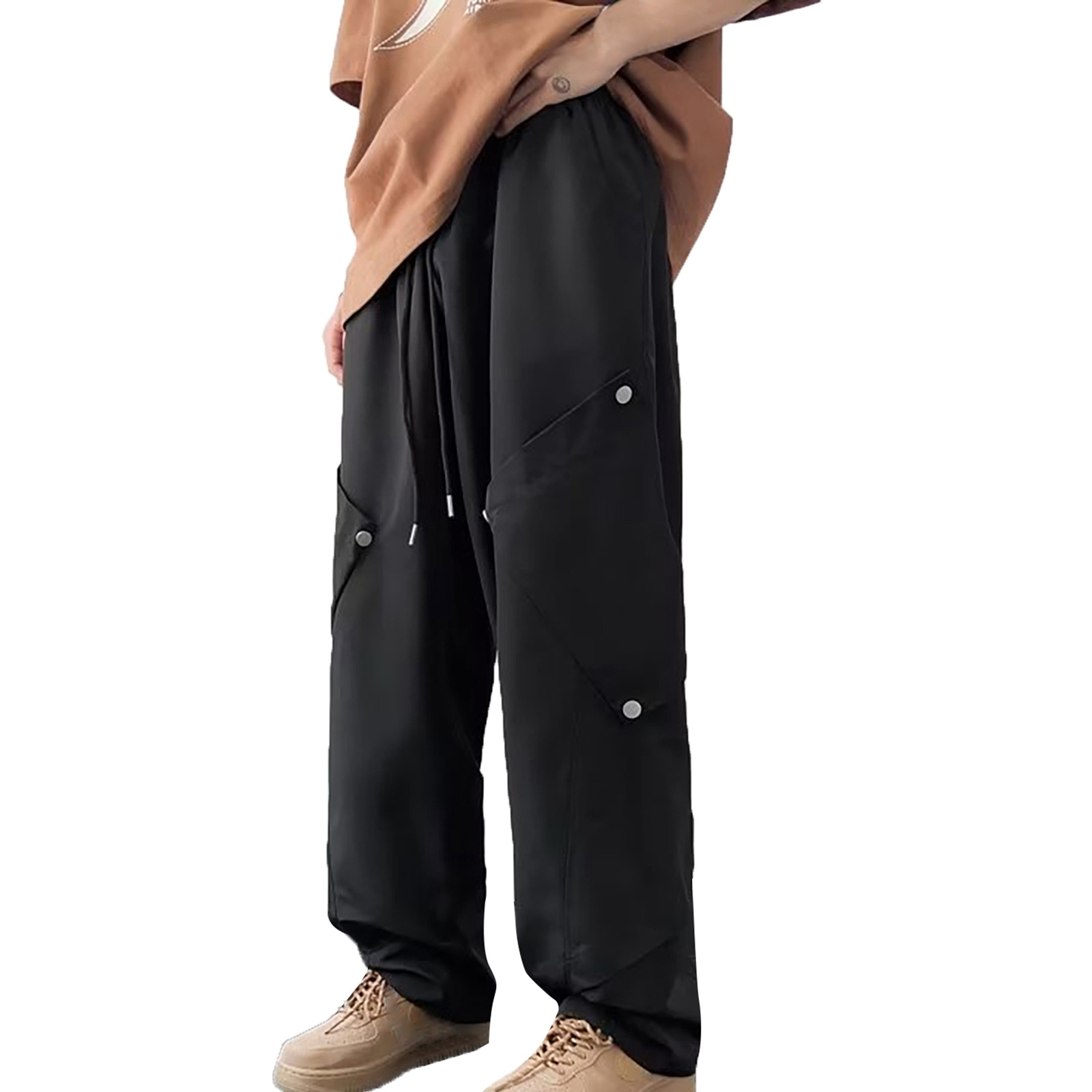 Entyinea Mens Fashion Cargo Pants Stretch Waist Straight Fit Relaxed Cargo Pants Black XXL