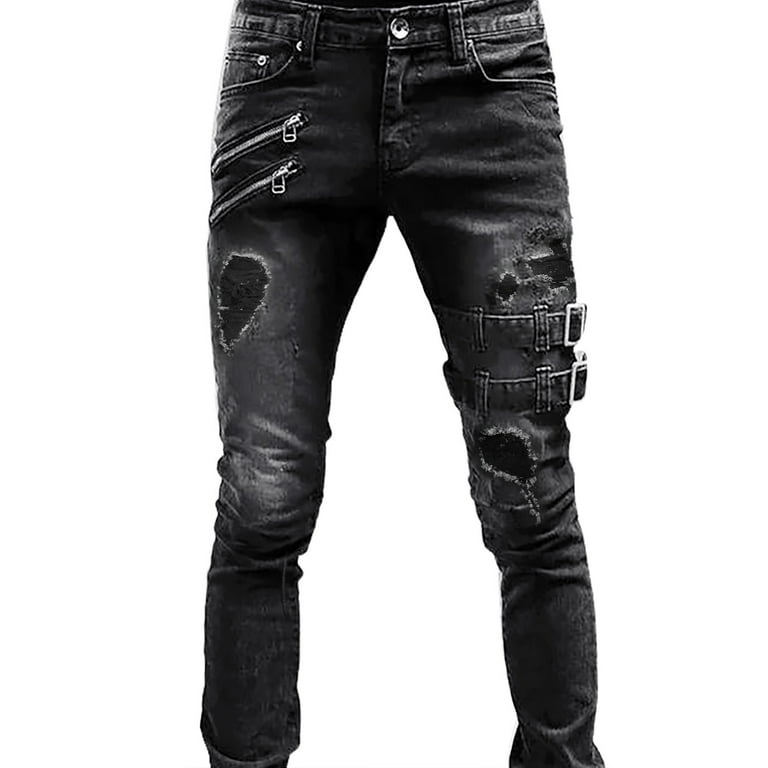 Men's Ripped Jeans - Loose Fit Hip Hop Denim Streetwear Pants in Casual  Style