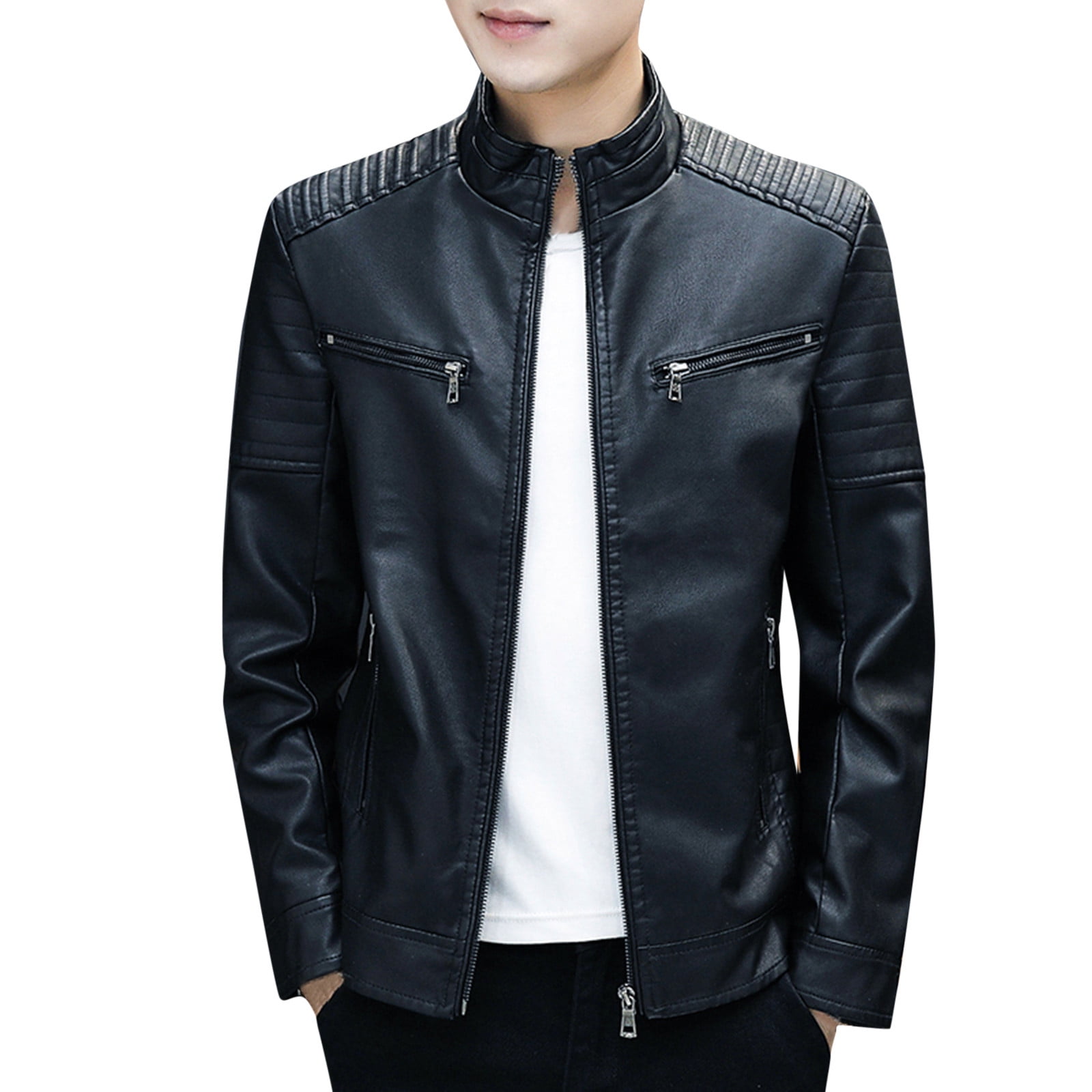 Entyinea Mens Leather Jackets Waterproof Leather Flight Bomber Jacket