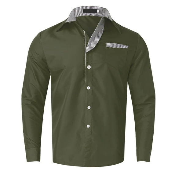 Entyinea Mens Shirts Regular Fit Plaid Long Sleeve Shirts Green XL