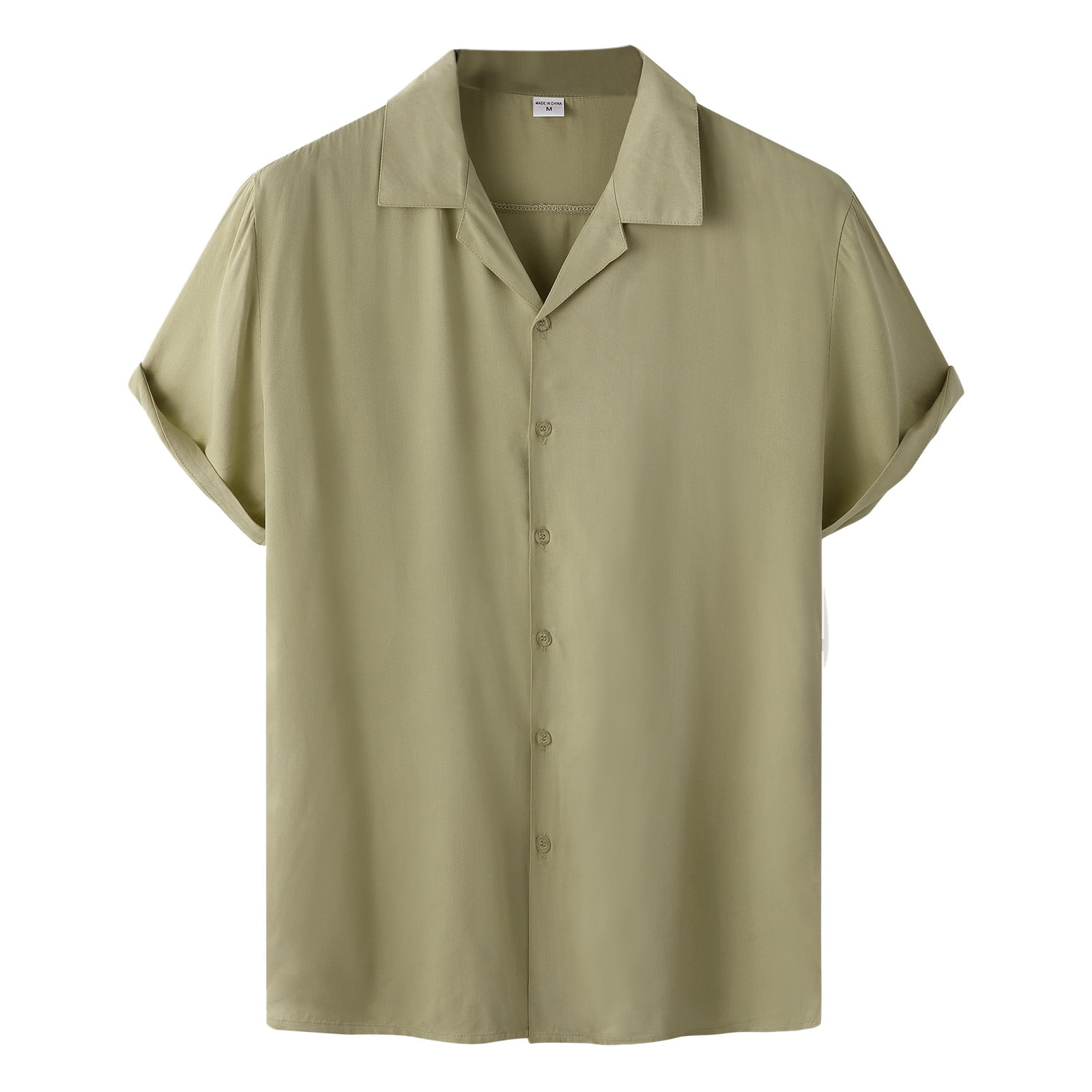 Entyinea Mens Shirts Short Sleeve Linen Shirt Summer Beach Shirts ...