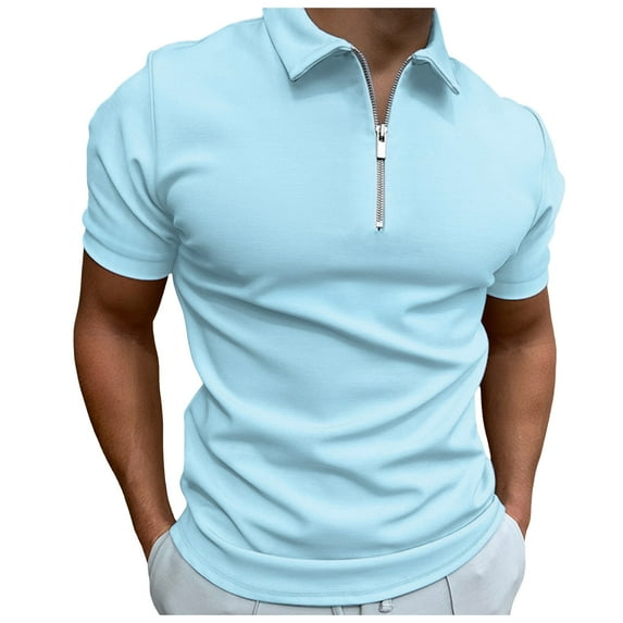 Entyinea Mens Short Sleeve Polo Shirts with Collar Short Sleeve Moisture Wicking Quick Dry Performance Polo Shirt (Blue,M)