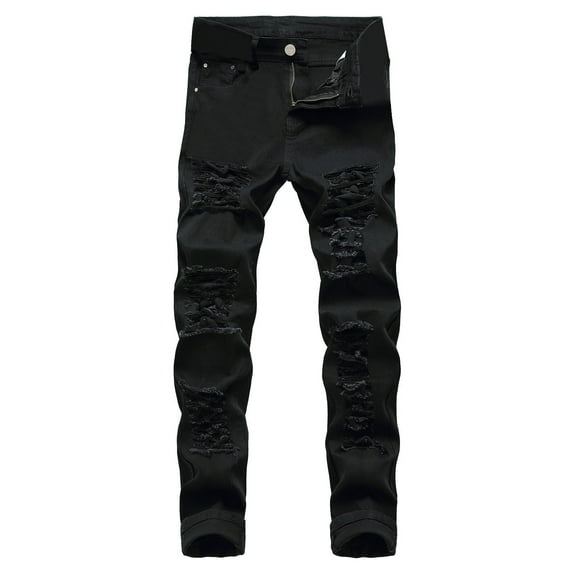 Entyinea Mens Slim Fit Jeans Stretch Ripped Skinny Jeans with Pockets Black 34