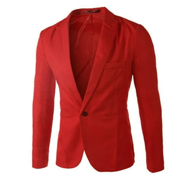 Entyinea Mens Suit Jacket Big And Tall Casual 2 Buttons Slim Fit Jacket Autumn Blazer Sport Coat L Red