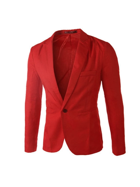 Mens Suit Jacket Big And Tall Casual 2 Buttons Slim Fit Jacket Autumn Blazer Sport Coat L Red