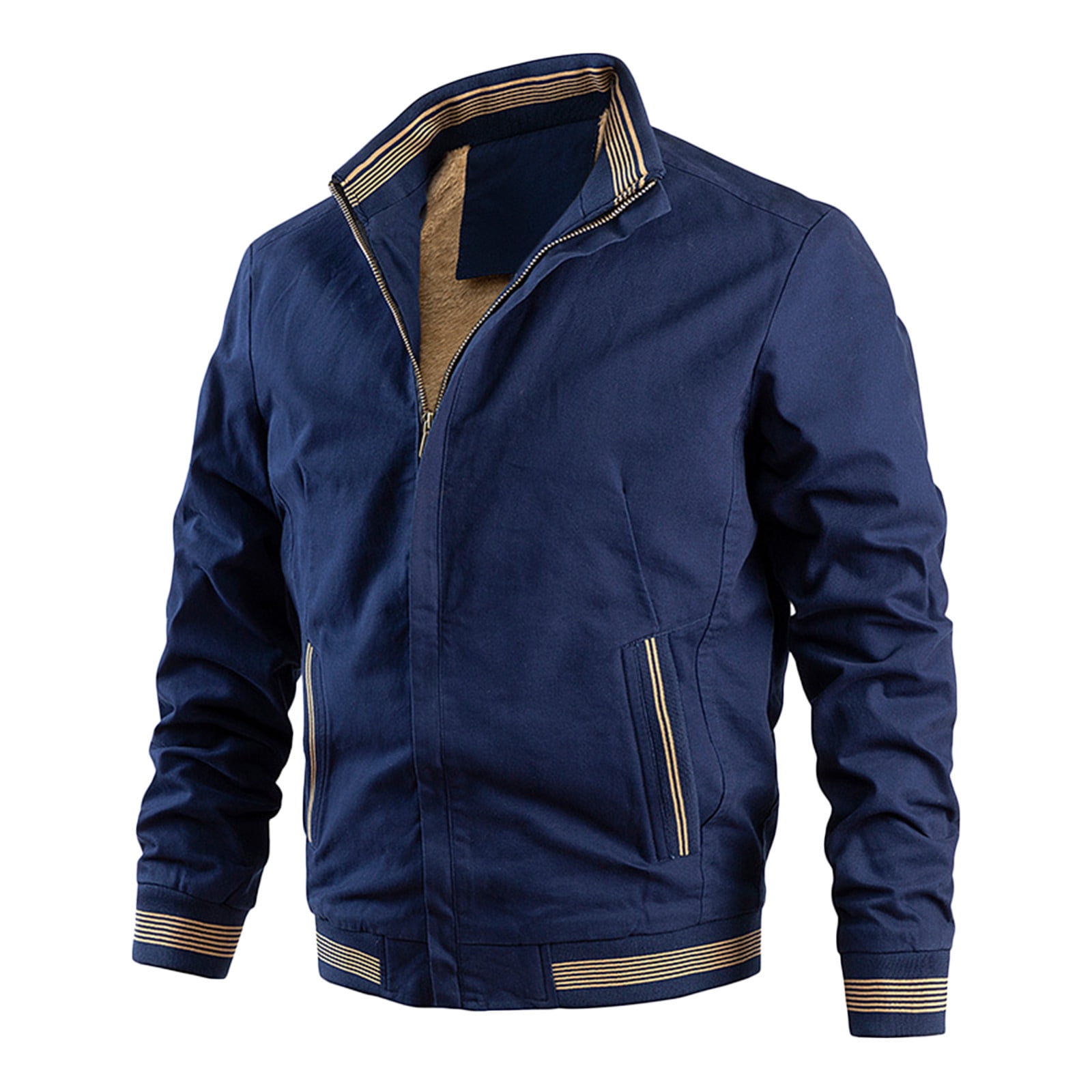 Entyinea Mens Vintage Leather Jacket Casual Baseball Stand Collar Slim