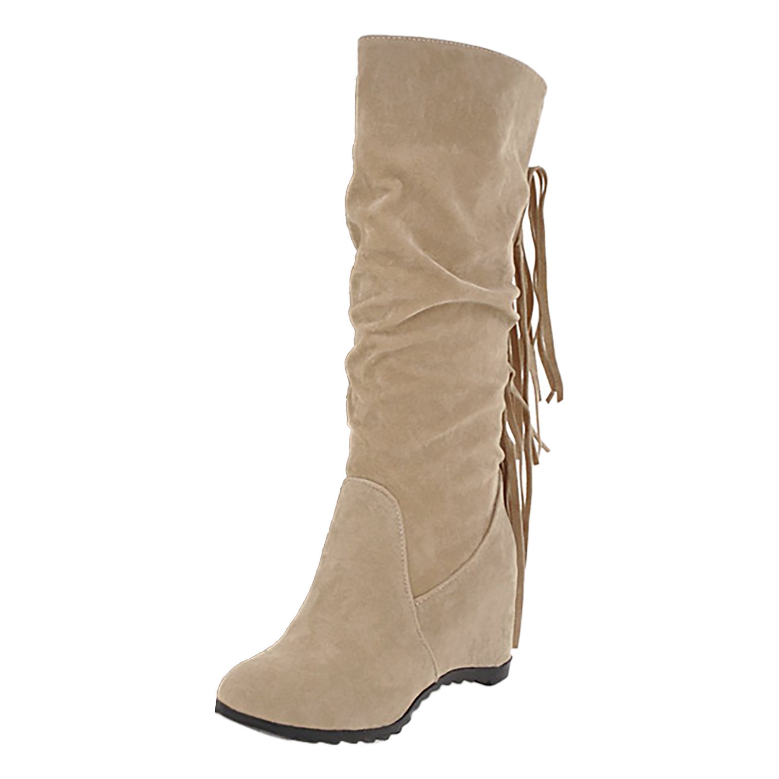 Entyinea Mid Calf Boots Low Heel Midcalf Military Winter Boot for
