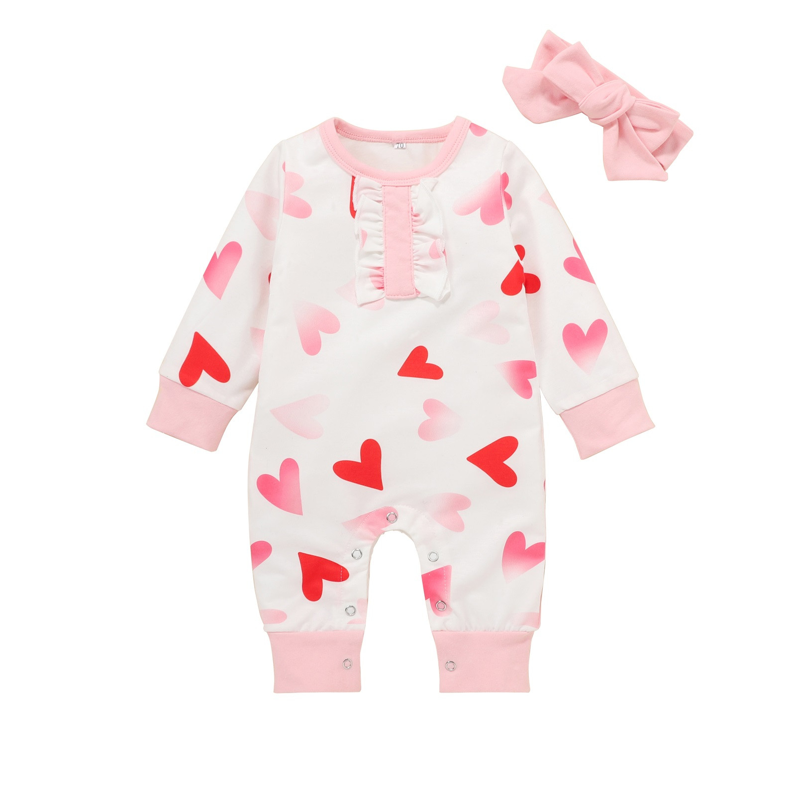 Entyinea New Born Clothes Baby Girl Crew Neck One Piece Outfit Clothes 90 Pink