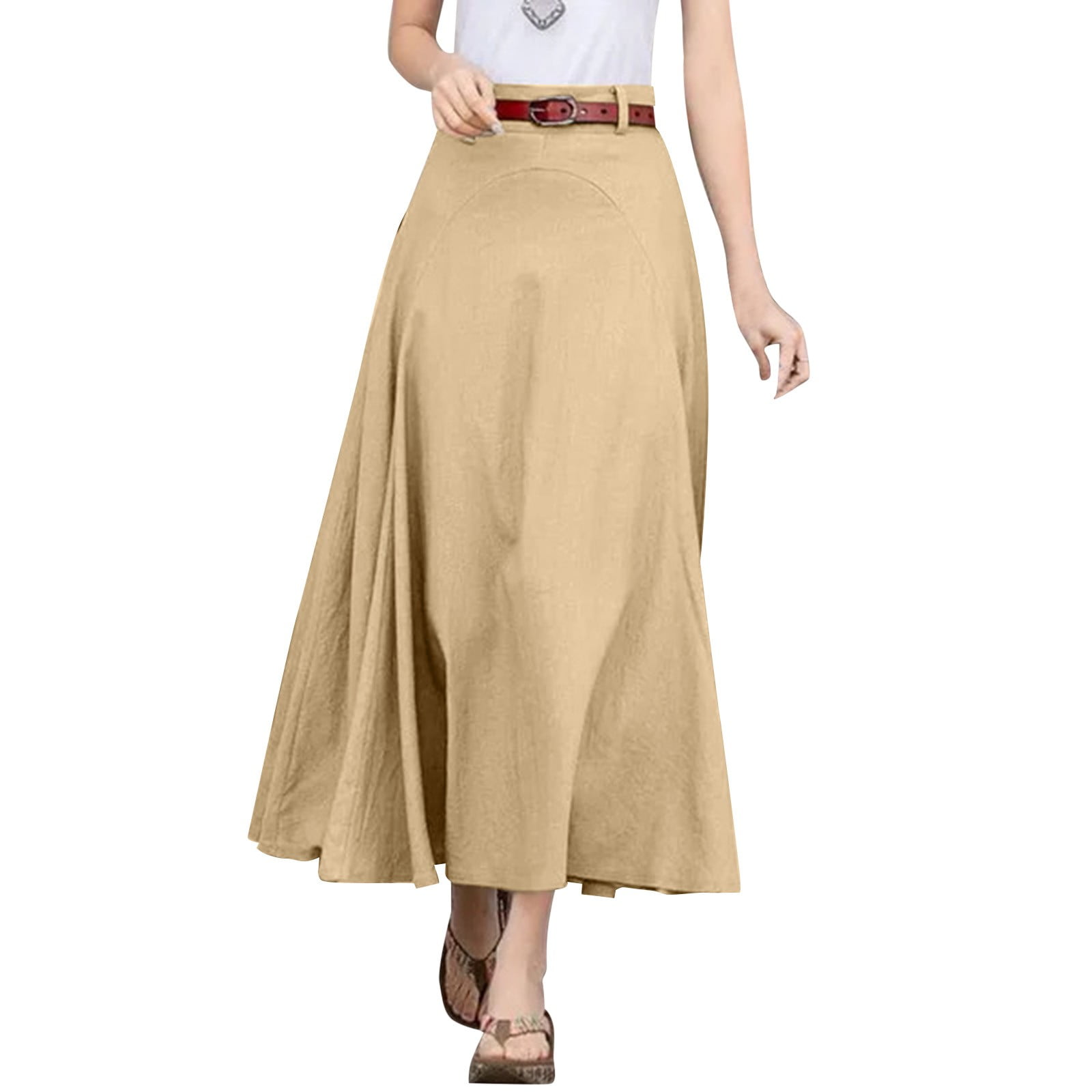 Midi Skirt Plus Size Khaki Skirt Yellow Entyinea Pleated Skirts