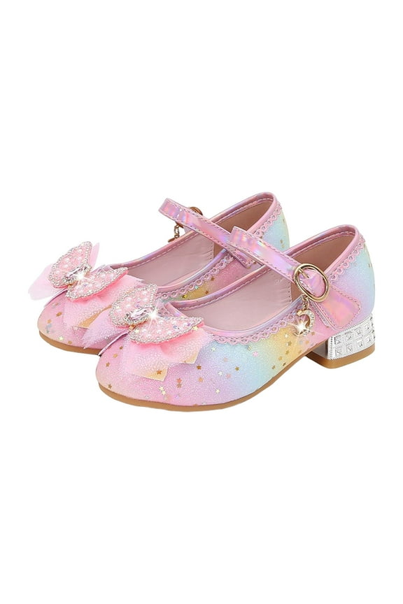 Princess Shoes High Heel Toddler Girls Dress Shoes Cute Bowknot Sparkle Mary Jane Flower Girls Wedding Birthday Party Prom for Little Big Kids Pink for 9.5