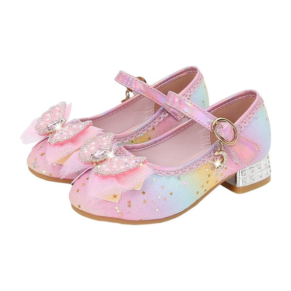 Entyinea Princess Shoes High Heel Toddler Girls Dress Shoes Cute Bowknot Sparkle Mary Jane Flower Girls Wedding Birthday Party Prom for Little Big Kids Pink for 10.5