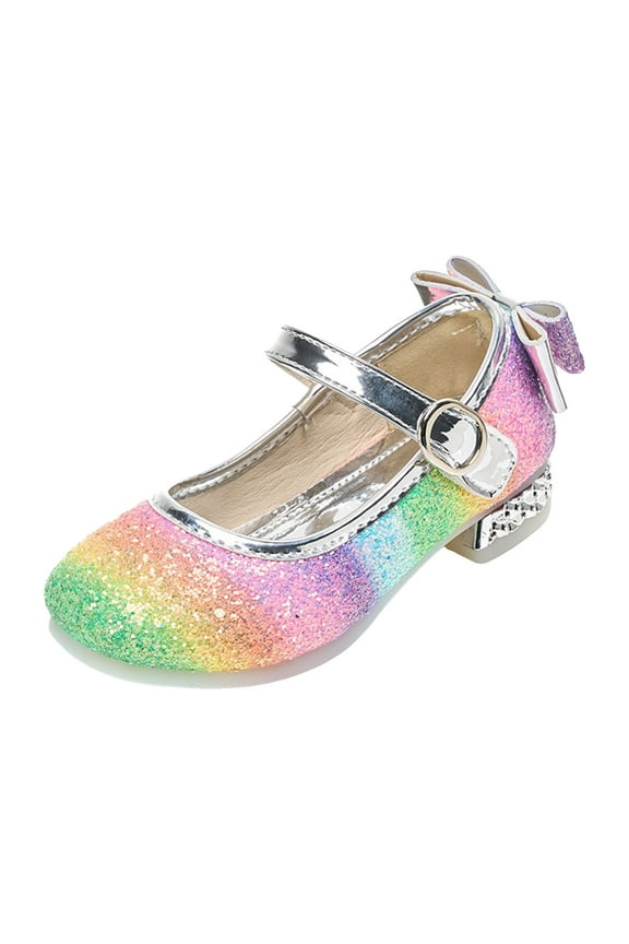 Princess Shoes High Heel Toddler Girls Dress Shoes Cute Bowknot Sparkle Mary Jane Flower Girls Wedding Birthday Party Prom for Little Big Kids Silver for 1