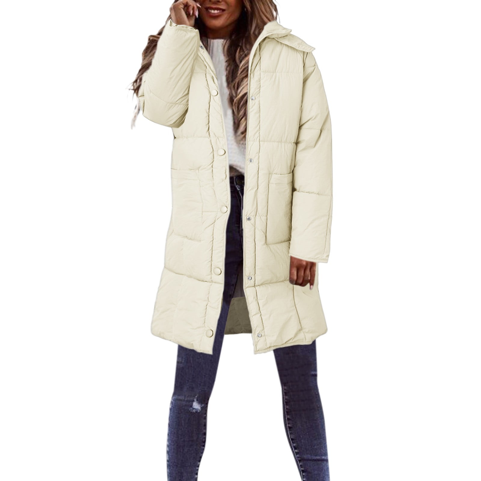 Entyinea Puffer Jacket for Women Winter Long Sleeve Zip Puffer Jacket ...