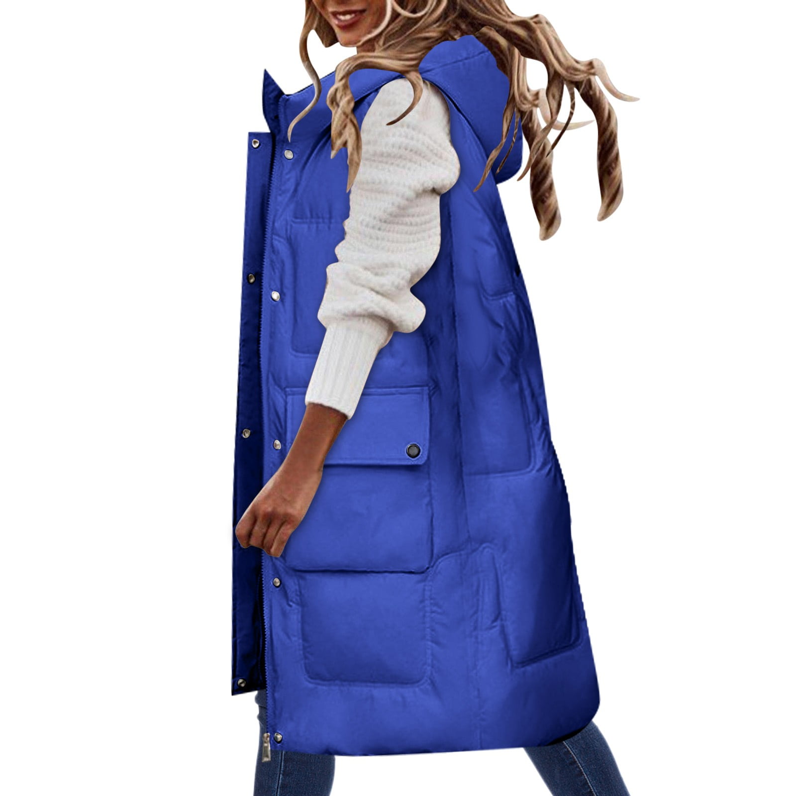Entyinea Puffer Vest Women Sleeveless Quilted Long Puffer Vest Hooded