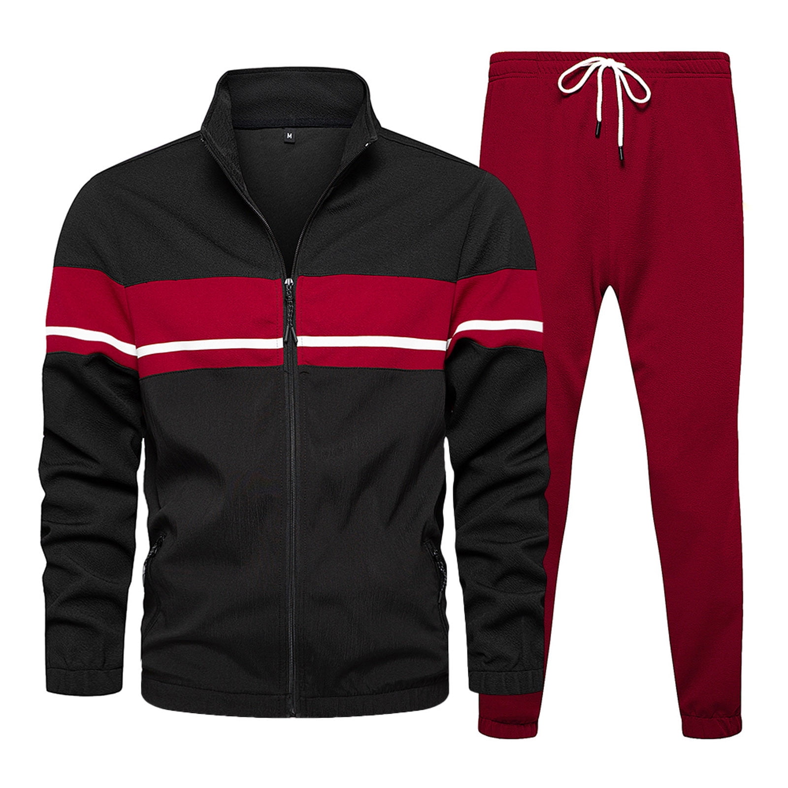 Entyinea Sports Suit Men 2 Piece Casual Jogging Warm Up Full Zip Sweat