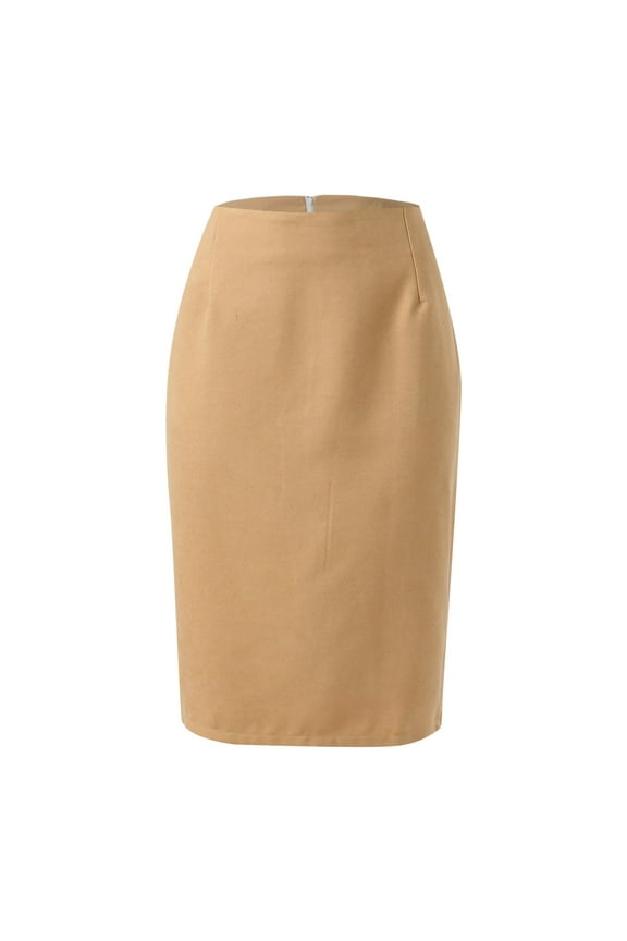 Summer Skirts for Women Knee Length Stretch Pencil Skirt High Waisted Bodycon Midi Straight Skirt,Khaki L