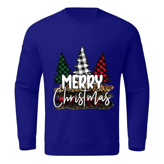 Entyinea Sweatshirt for Men Casual Long Sleeve Crew Neck Christmas Sweatshirt,Blue 4XL